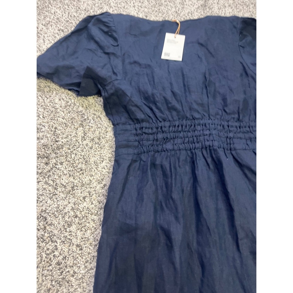 Quince 100% European Linen Smocked Waist Tiered Maxi Dress Navy Blue Medium NWT - Picture 13 of 14